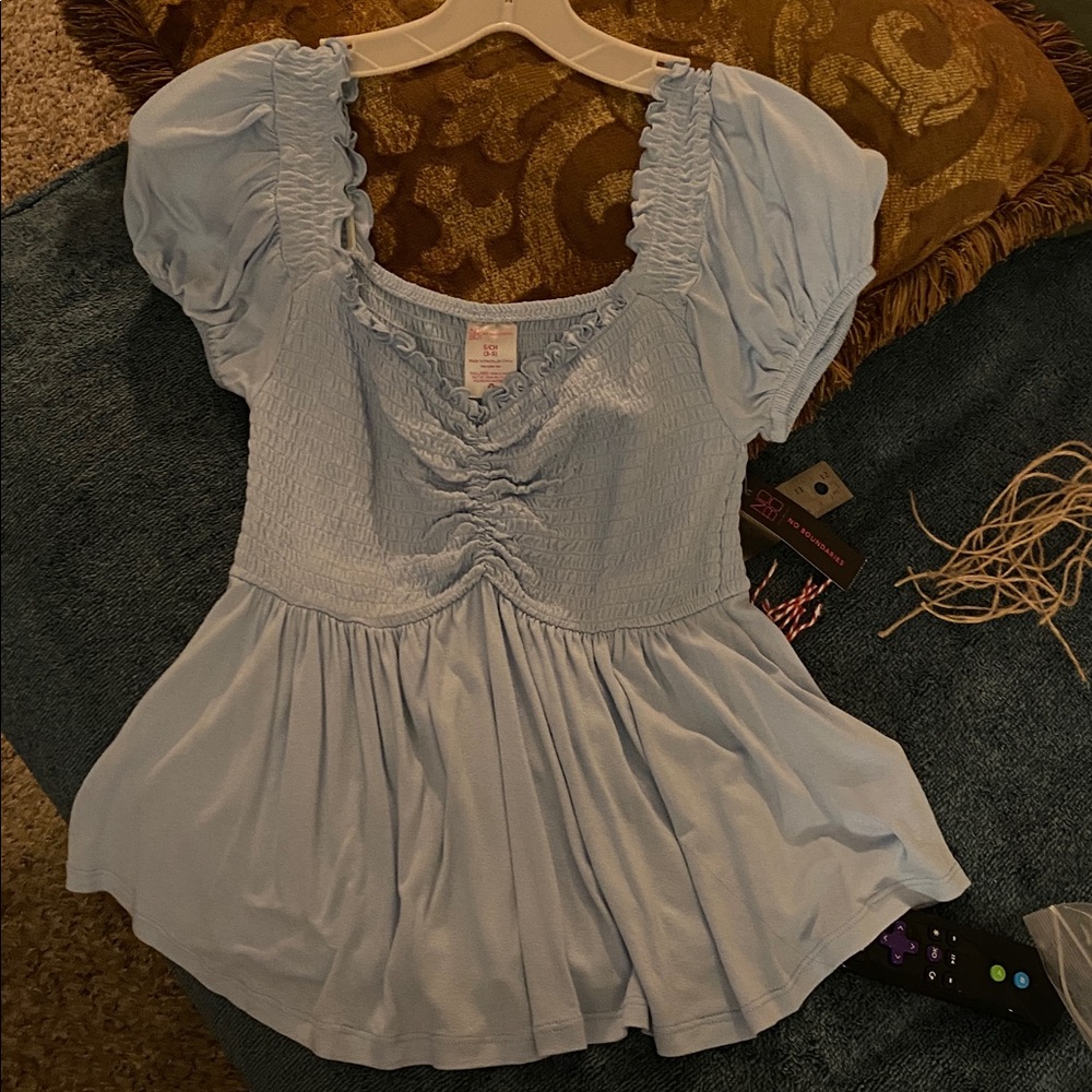 No Boundaries Sky Blue Ruffled Top